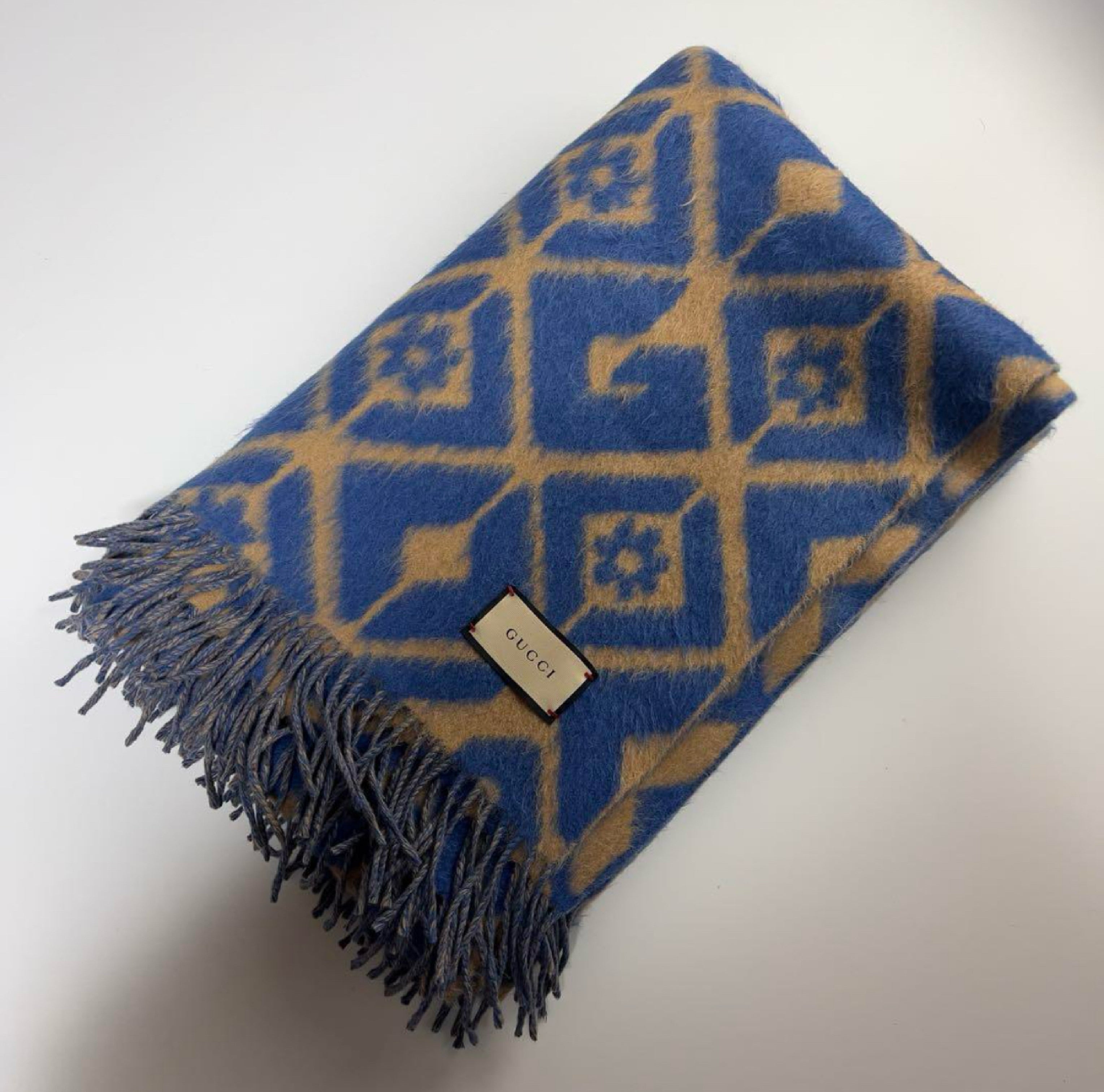 Gucci Wool Blend GG Rhombus Throw Blanket