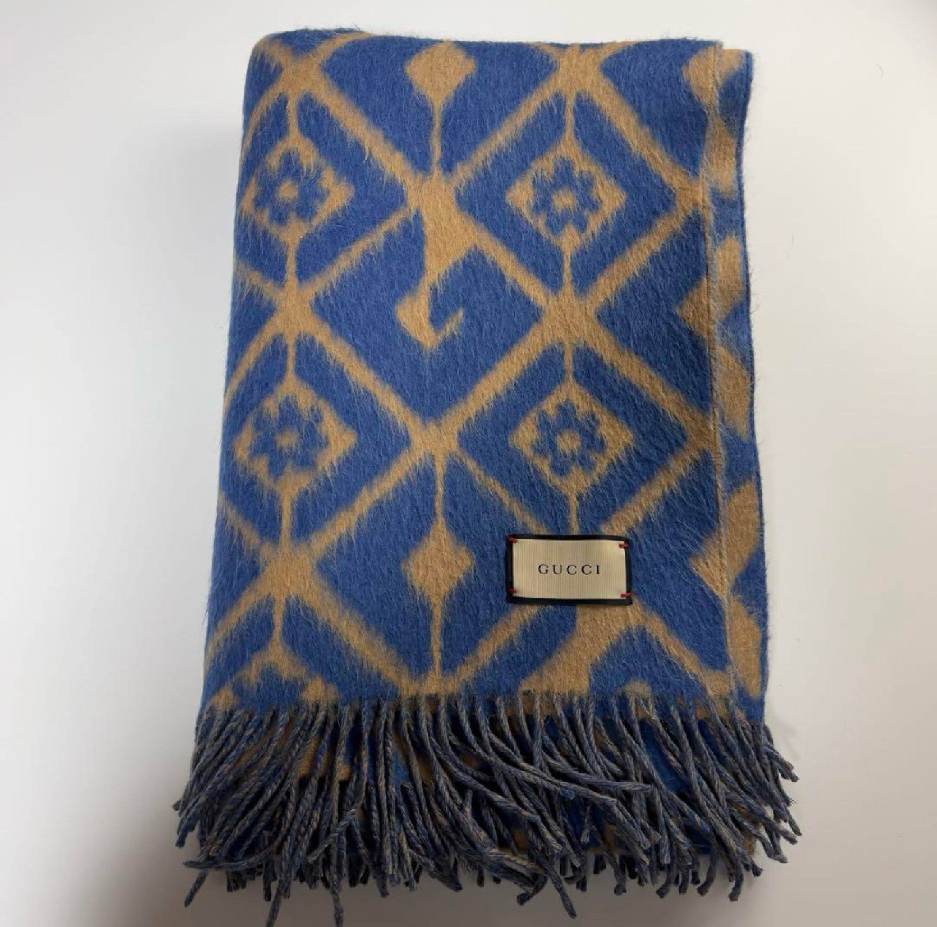 Gucci Wool Blend GG Rhombus Throw Blanket
