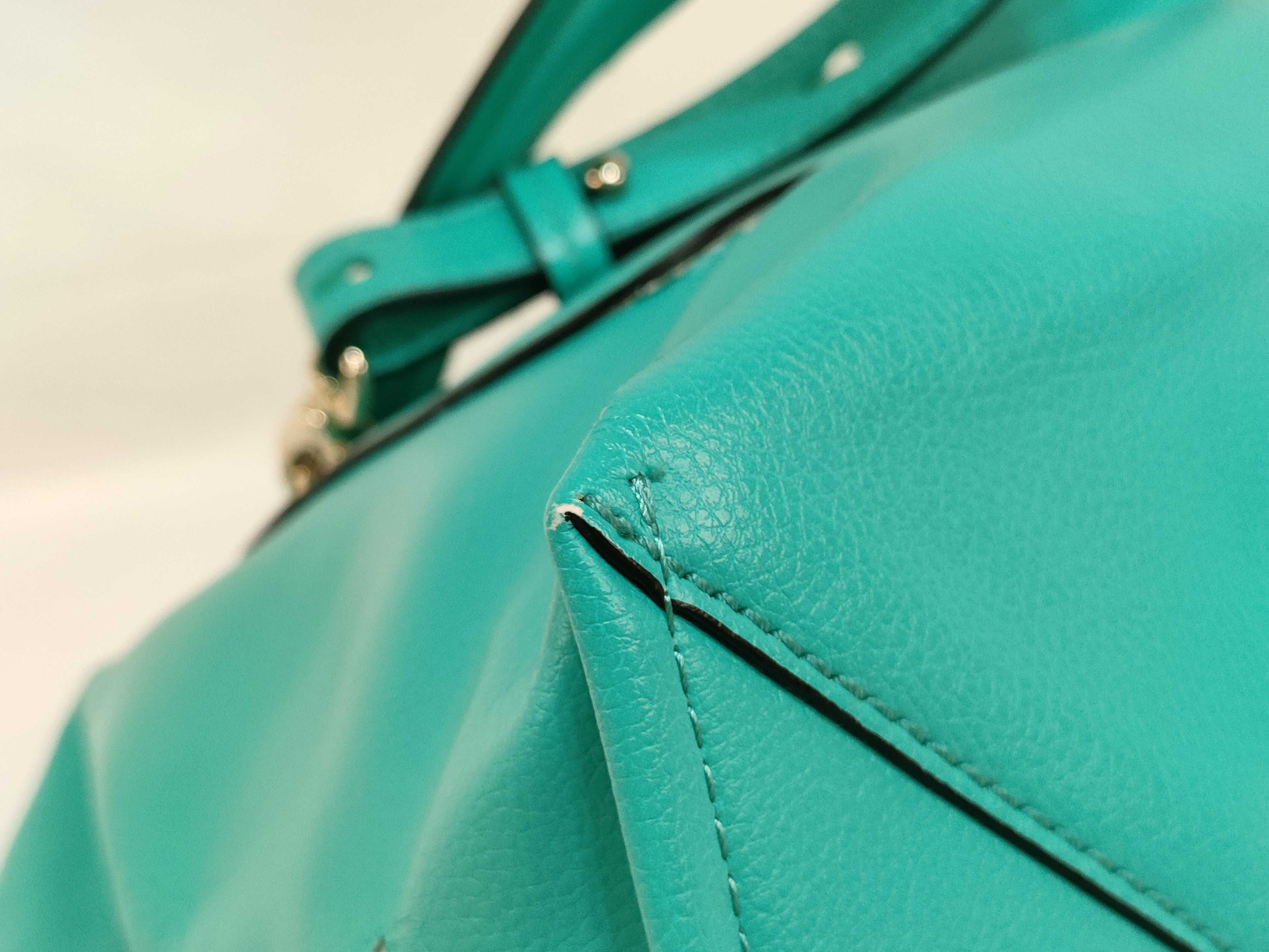 Lanvin Green Leather 2-Way Handbag with Shoulder Strap