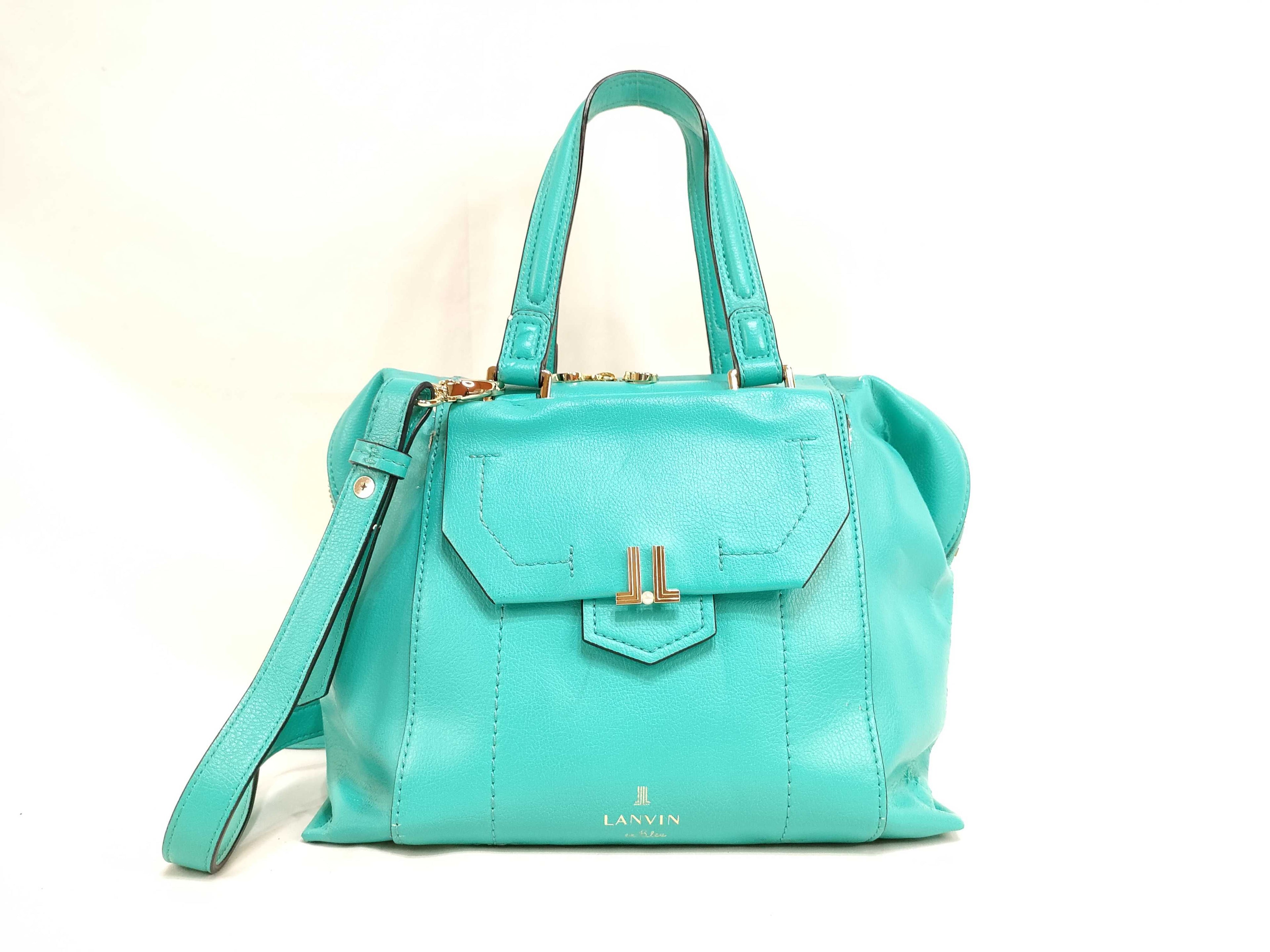 Lanvin Green Leather 2-Way Handbag with Shoulder Strap