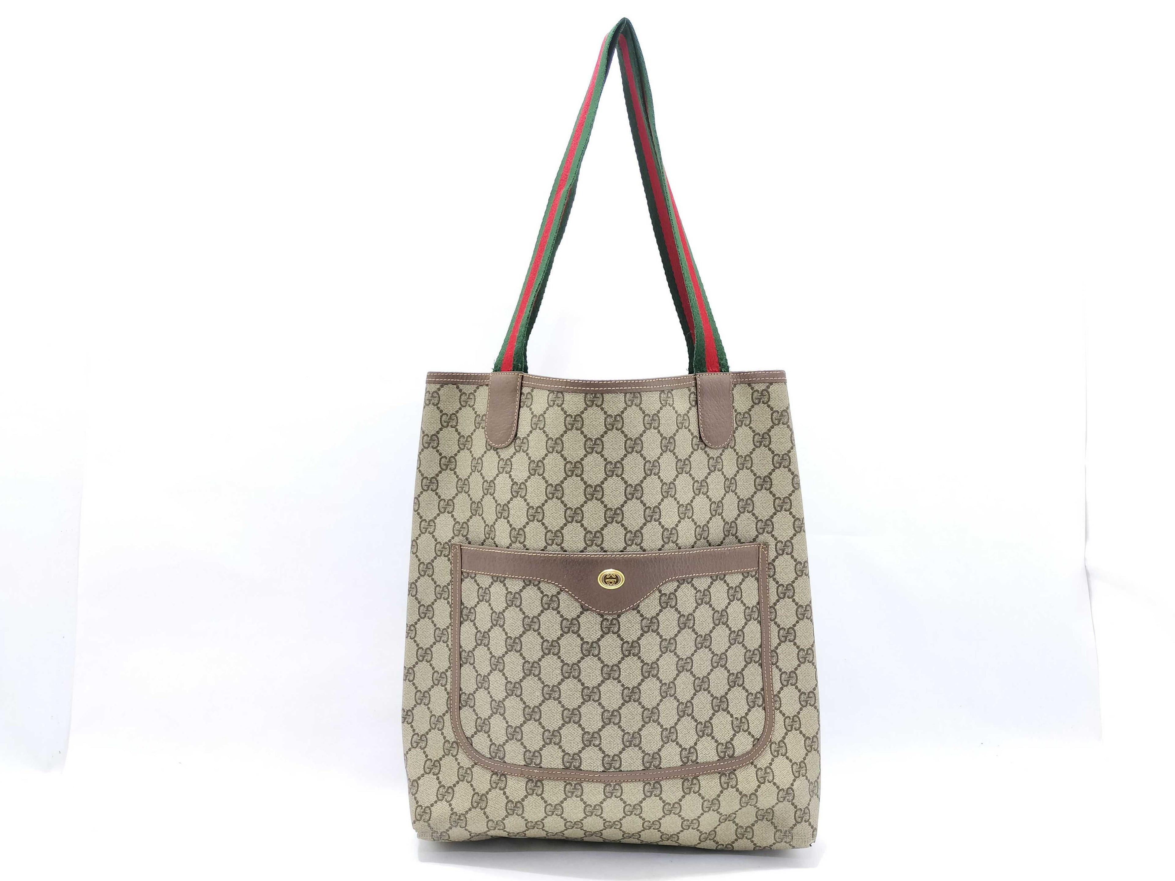 Gucci GG Supreme Canvas Tote Bag with Sherry Web Handles & Lock Detail