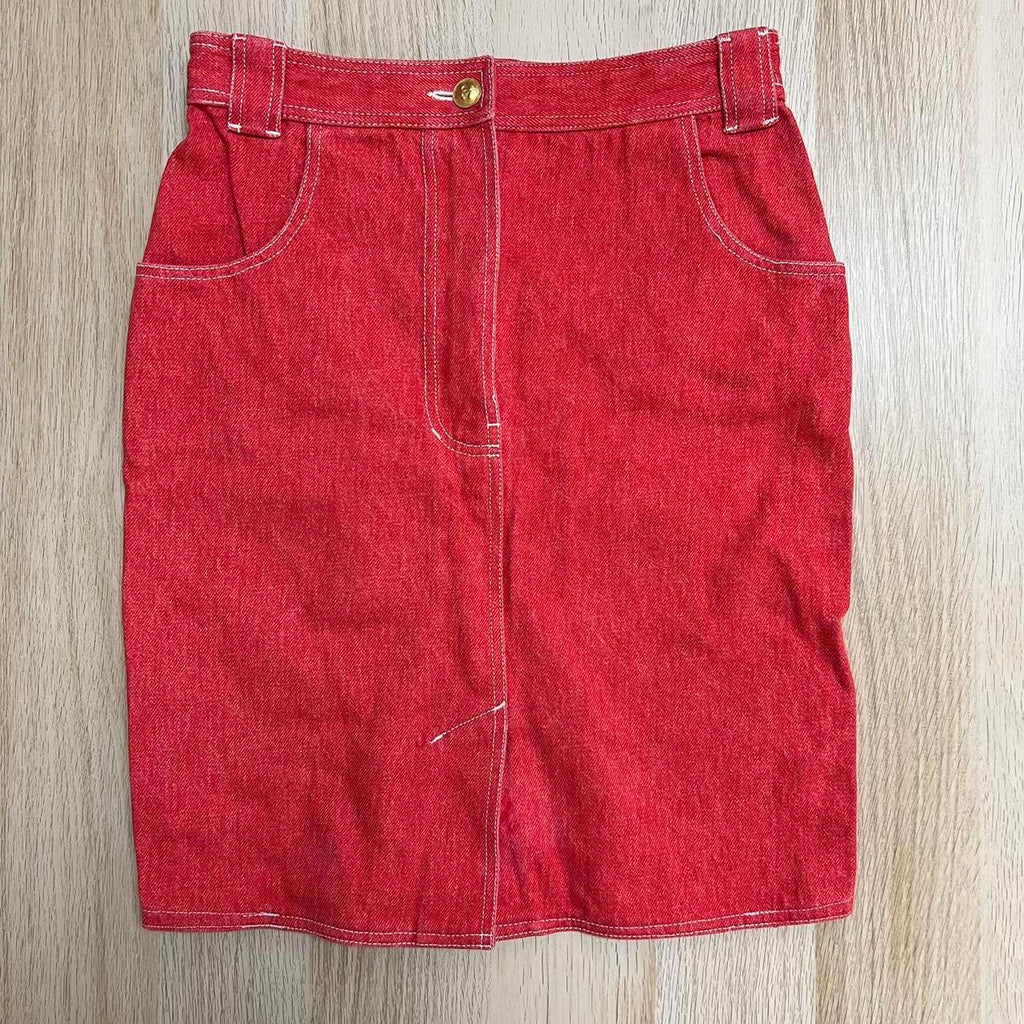Chanel Red Denim Skirt