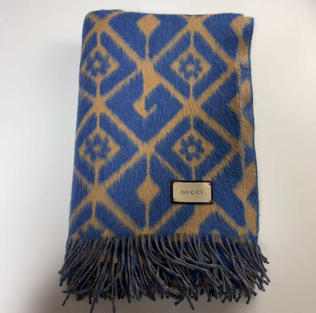 Gucci Wool Blend GG Rhombus Throw Blanket