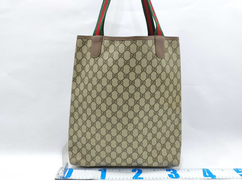 Gucci GG Supreme Canvas Tote Bag with Sherry Web Handles & Lock Detail