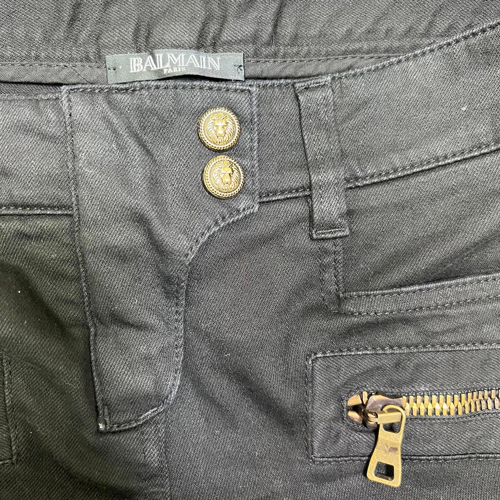 Balmain Black Moto Skinny Jeans