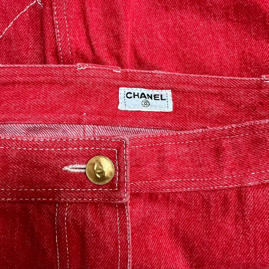 Chanel Red Denim Skirt